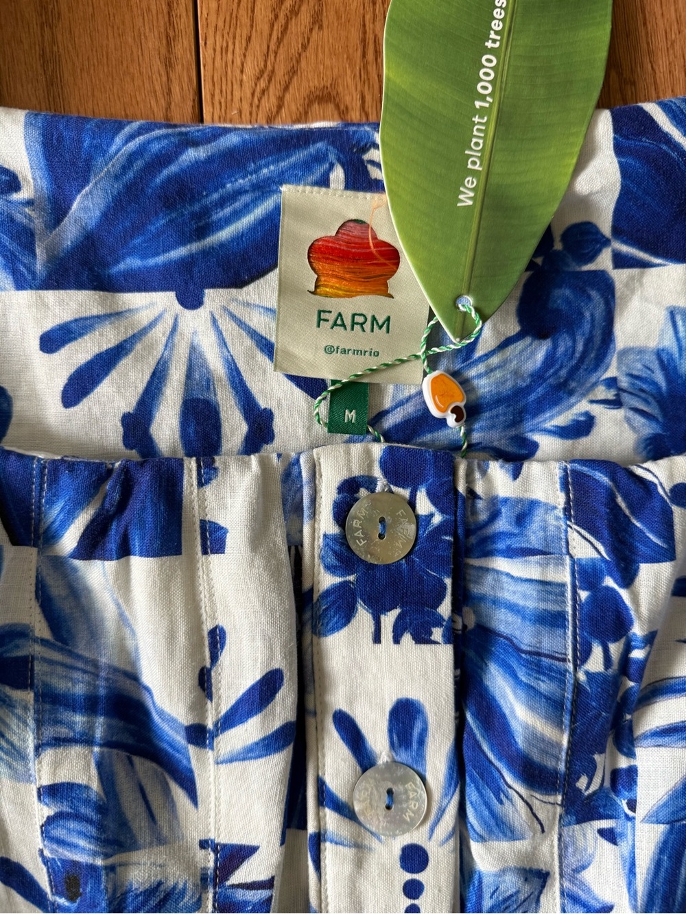 Farm Rio Garden tiles plaid off-white mini dress linen, size medium NWT - Picture 2 of 13